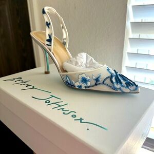Something Blue by Betsey Johnson Patch Mesh Beaded Slingback Pumps